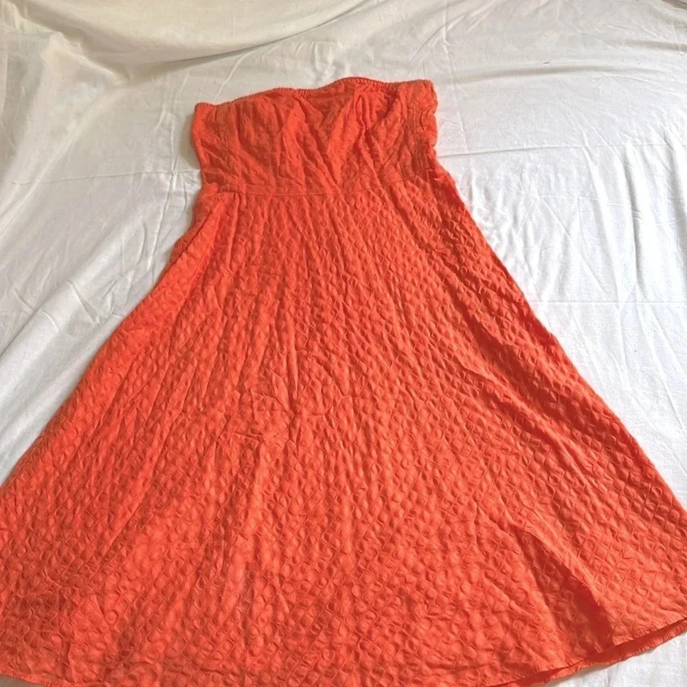 J Crew orange strapless fit and flare knee length dress size 8